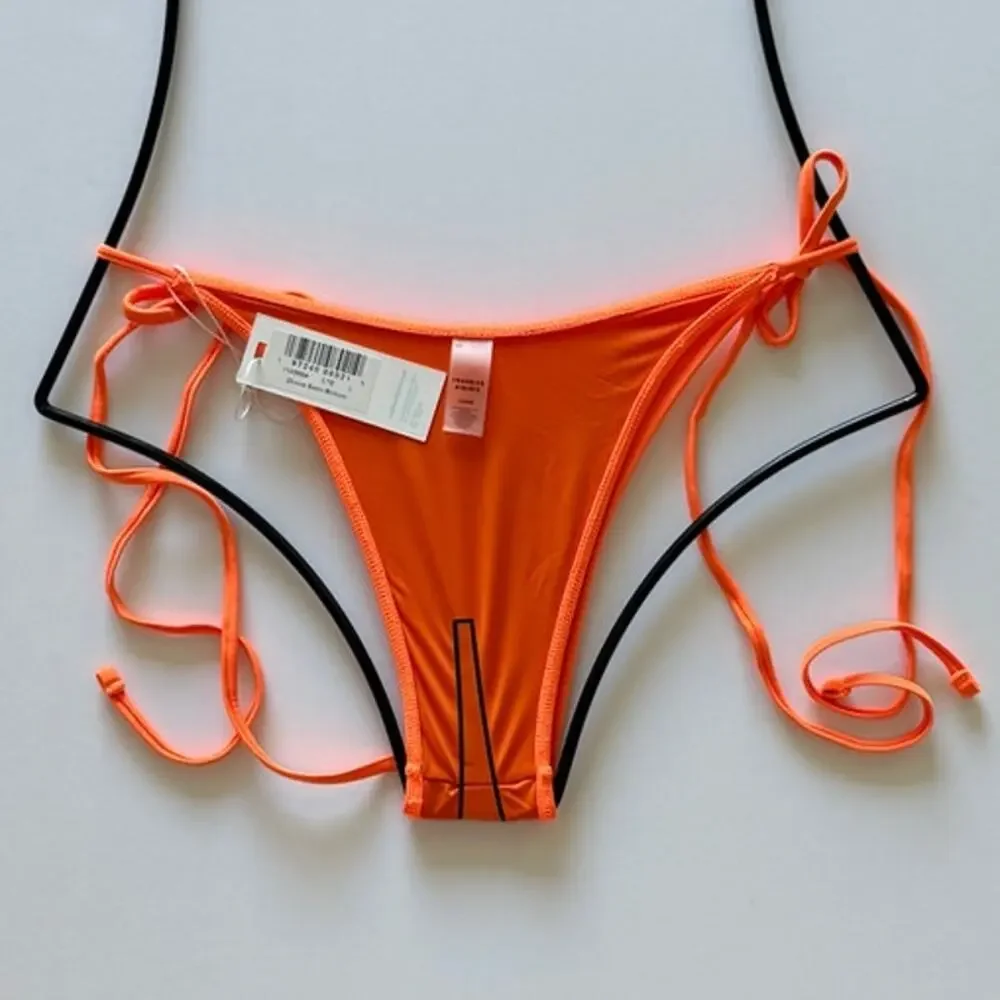 Frankie’s Bikinis Divine Shine Tie Bikini Bottom - Cuties Orange - L - NWT